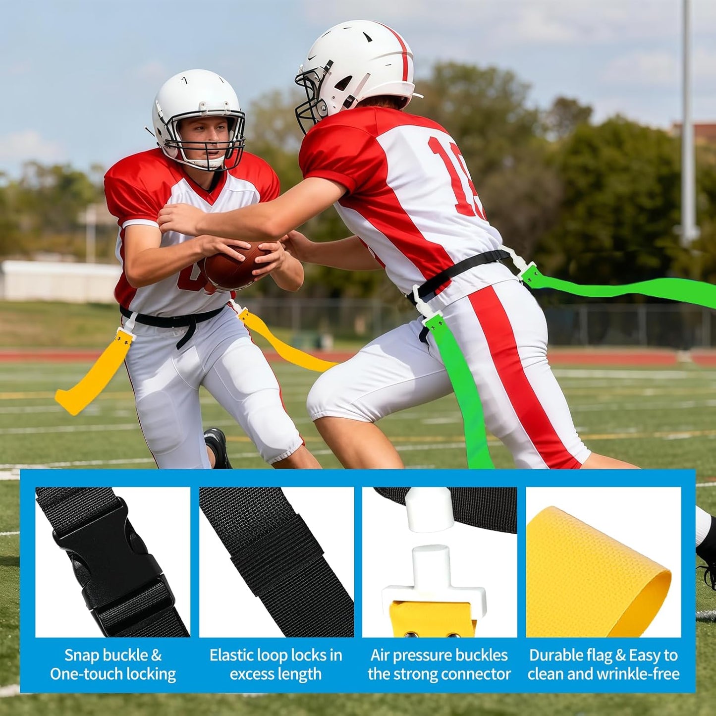 Flag Football Belts, 14 Player Adjustable Flag Football Set with 28 Flags for Youths Adults - Fits Up to 22-46" Waist