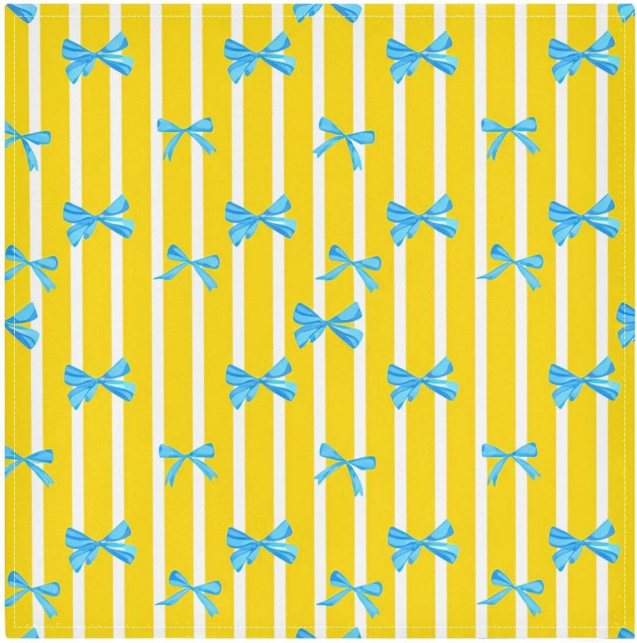 Yellow White Bows Cloth Napkins 20x20 Inch, 6 Pack Washable Dinner Napkins Reusable Napkins for Banquets, Weddings, Holiday, Party and Daily Use