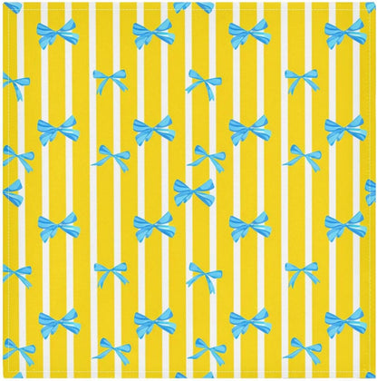 Yellow White Bows Cloth Napkins 20x20 Inch, 6 Pack Washable Dinner Napkins Reusable Napkins for Banquets, Weddings, Holiday, Party and Daily Use