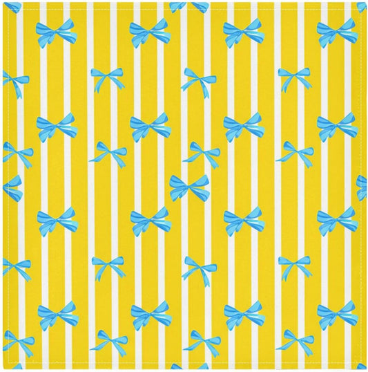Yellow White Bows Cloth Napkins 20x20 Inch, 6 Pack Washable Dinner Napkins Reusable Napkins for Banquets, Weddings, Holiday, Party and Daily Use