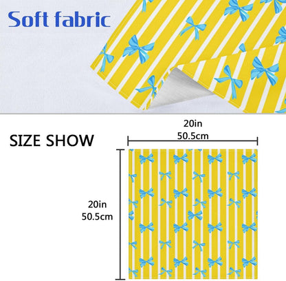 Yellow White Bows Cloth Napkins 20x20 Inch, 6 Pack Washable Dinner Napkins Reusable Napkins for Banquets, Weddings, Holiday, Party and Daily Use