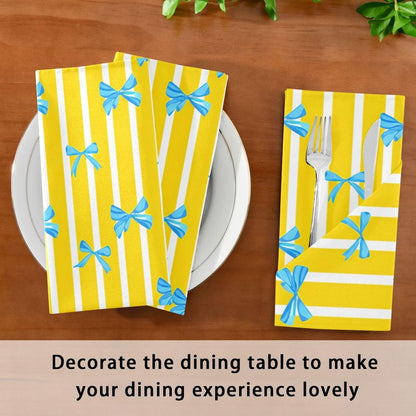 Yellow White Bows Cloth Napkins 20x20 Inch, 6 Pack Washable Dinner Napkins Reusable Napkins for Banquets, Weddings, Holiday, Party and Daily Use