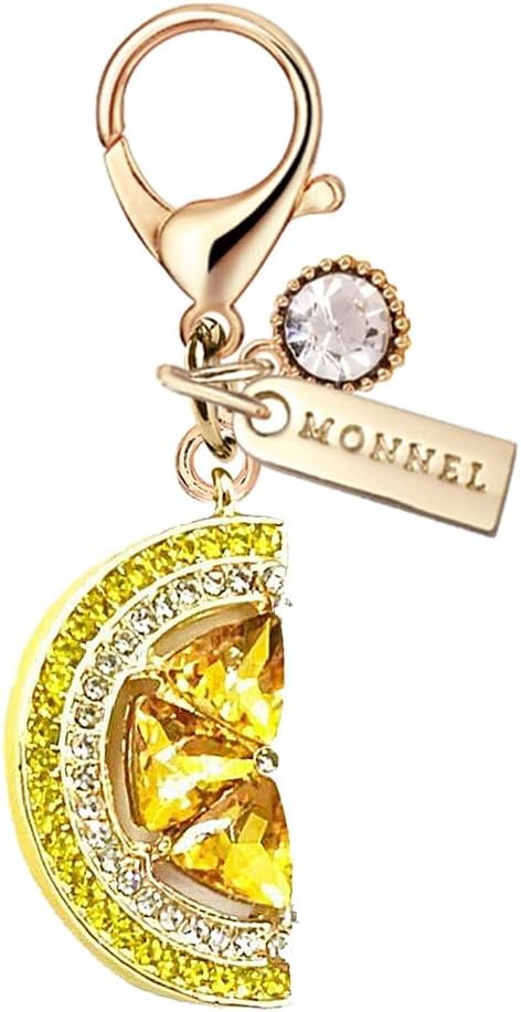 MC662 Little Crystal Lemon Lobster Clasp 3D Charm for Women with Velvet Bag (Yellow,1 Piece)