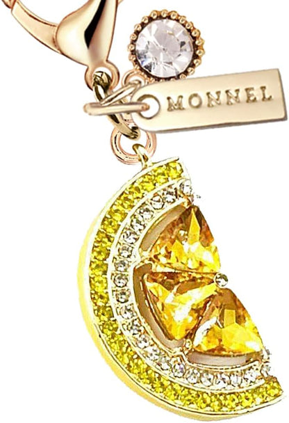 MC662 Little Crystal Lemon Lobster Clasp 3D Charm for Women with Velvet Bag (Yellow,1 Piece)