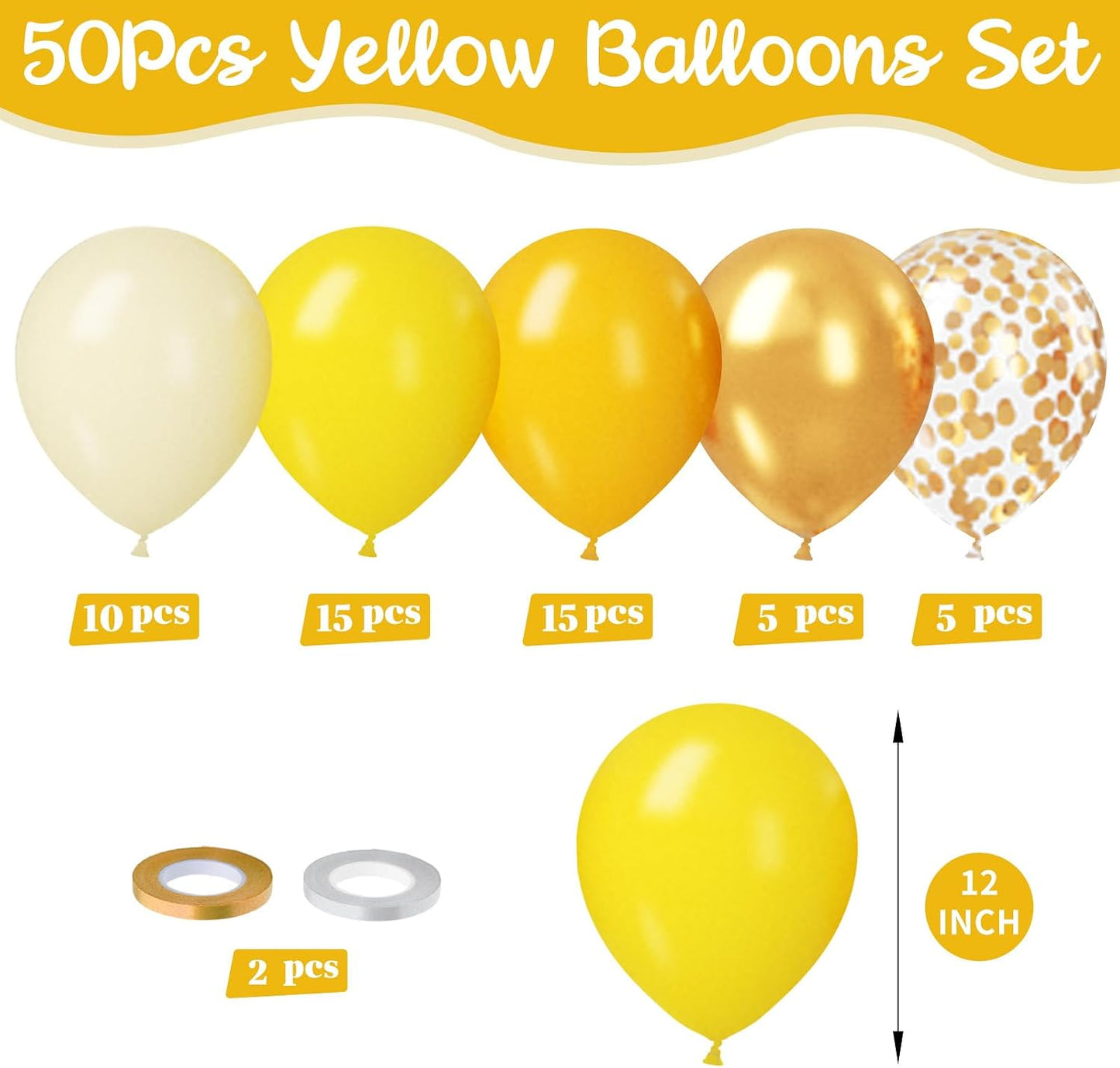 Yellow and Gold Balloons, 35 PCS 12 Inch Metallic Gold Confetti and Light Lemon Latex Balloons for Baby Shower Bee Party Sunflower Fall Birthday Party Decorations