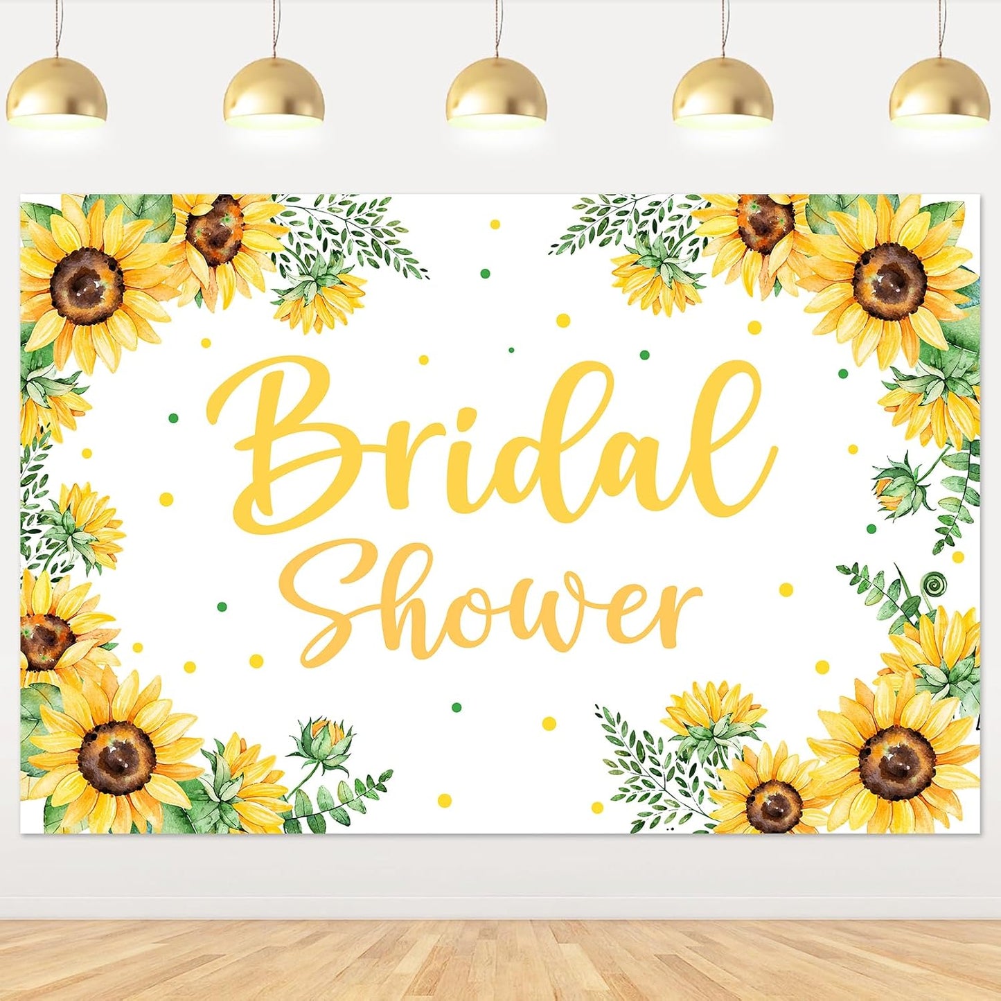 Sunflower Bridal Shower Backdrop 3 * 5ft Yellow with Green Leaves Fabric for Birthday Party Wedding Engagement Photography Background