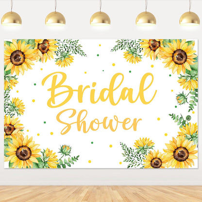 Sunflower Bridal Shower Backdrop 3 * 5ft Yellow with Green Leaves Fabric for Birthday Party Wedding Engagement Photography Background