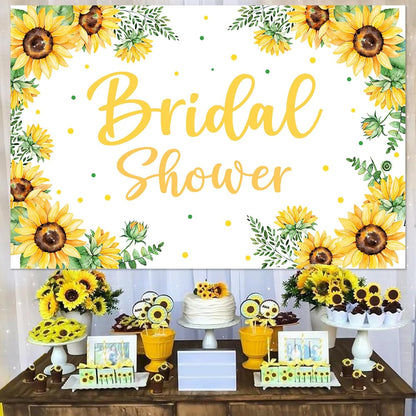 Sunflower Bridal Shower Backdrop 3 * 5ft Yellow with Green Leaves Fabric for Birthday Party Wedding Engagement Photography Background