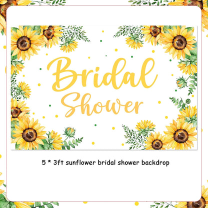 Sunflower Bridal Shower Backdrop 3 * 5ft Yellow with Green Leaves Fabric for Birthday Party Wedding Engagement Photography Background