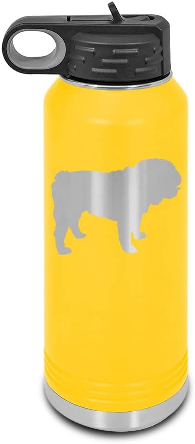 English Bulldog Laser Engraved Water Bottle Customizable Polar Camel Stainless Steel with Straw - Dog Canine pet Yellow 32 oz