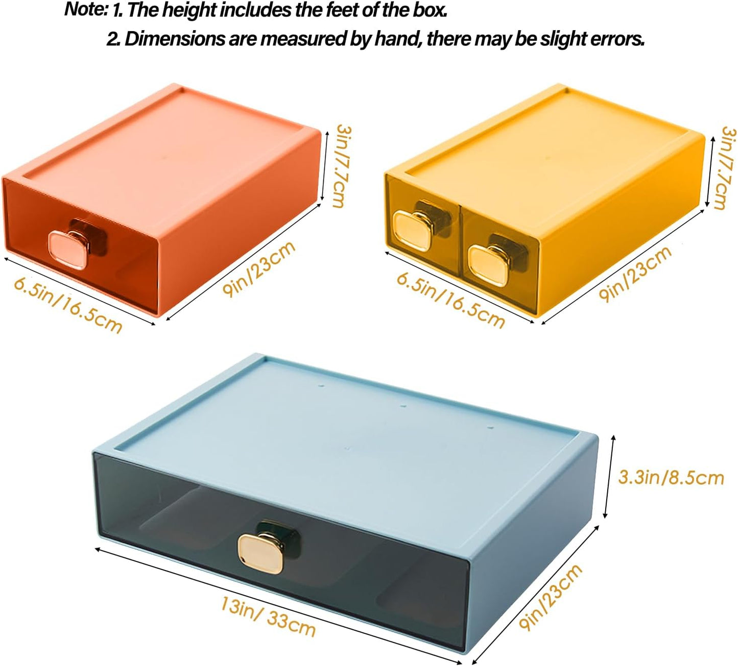 2PACK Stackable Desktop Organizer with Drawer 6.5"x9"x3" Desk Storage Drawer Office Plastic Organizer Clear Small Drawer for Pens, Stationery, Accessories, Make Up (Yellow, M - 1 Drawer)