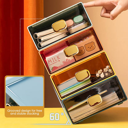 2PACK Stackable Desktop Organizer with Drawer 6.5"x9"x3" Desk Storage Drawer Office Plastic Organizer Clear Small Drawer for Pens, Stationery, Accessories, Make Up (Yellow, M - 1 Drawer)