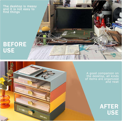 2PACK Stackable Desktop Organizer with Drawer 6.5"x9"x3" Desk Storage Drawer Office Plastic Organizer Clear Small Drawer for Pens, Stationery, Accessories, Make Up (Yellow, M - 1 Drawer)