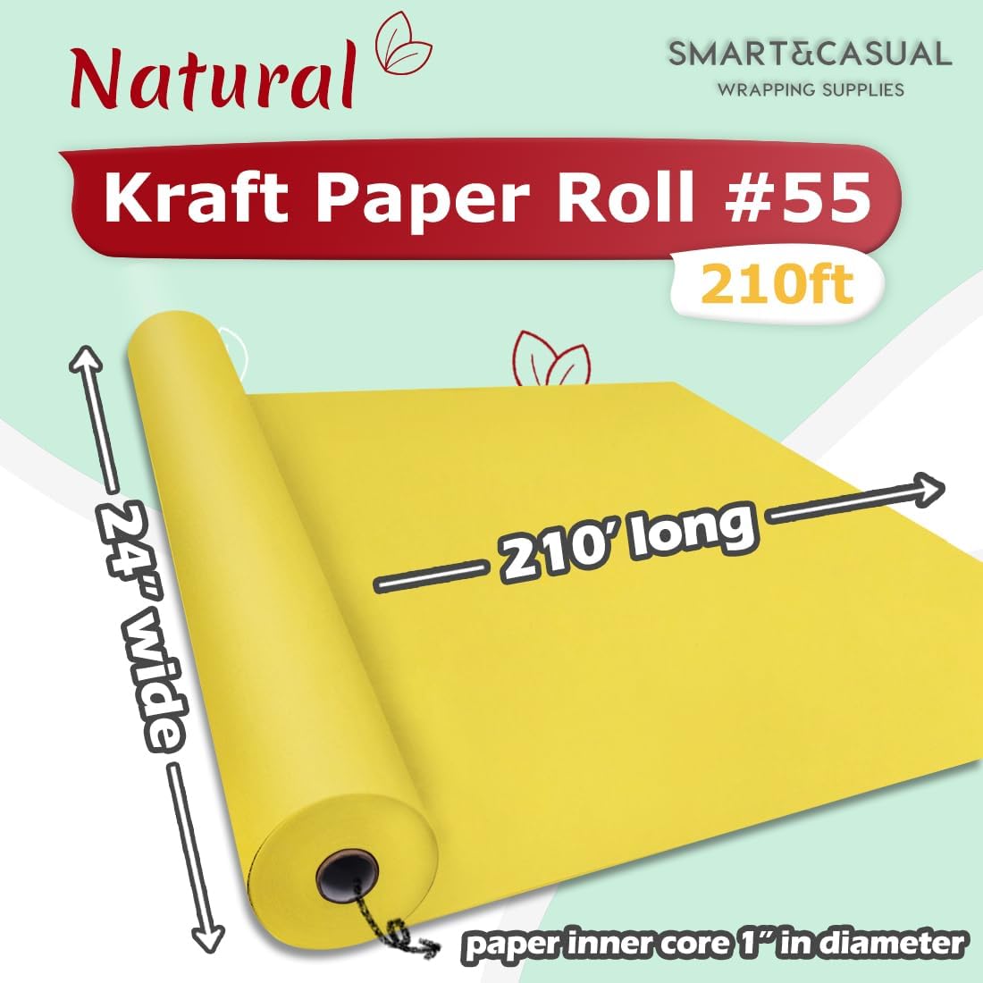 24" x 2,520" (210') Lemon Yellow Kraft Craft Paper Roll for Gift Wrapping Bulletin Board Bouquet Flower Art Packing Parcel Table Covering 80GSM 55LB (Lemon Yellow, 24" x 210')