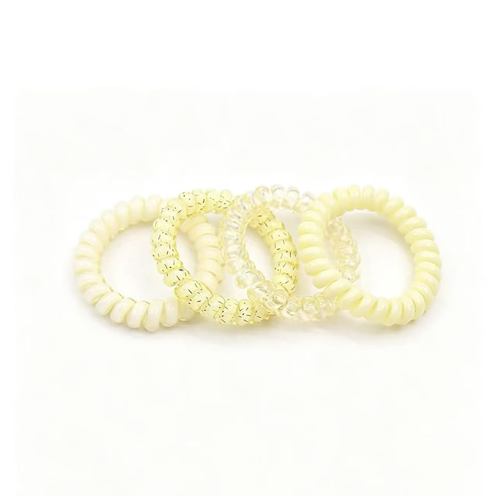 Elastic Coil Hair Ties 4PCS, Telephone Cord Hair Bands, Strong Hold Spiral Ponytail Holders for Girls, Sports, Skincare & Daily Use (Yellow)