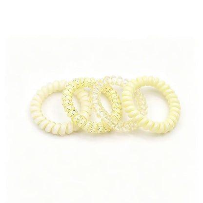 Elastic Coil Hair Ties 4PCS, Telephone Cord Hair Bands, Strong Hold Spiral Ponytail Holders for Girls, Sports, Skincare & Daily Use (Yellow)