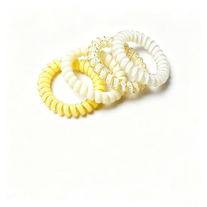 Elastic Coil Hair Ties 4PCS, Telephone Cord Hair Bands, Strong Hold Spiral Ponytail Holders for Girls, Sports, Skincare & Daily Use (Yellow)