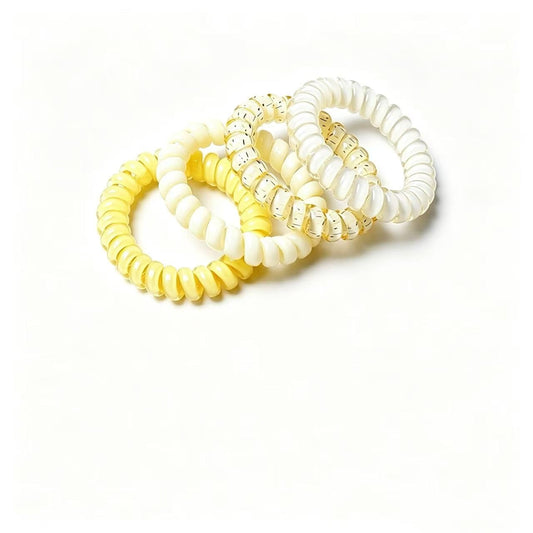 Elastic Coil Hair Ties 4PCS, Telephone Cord Hair Bands, Strong Hold Spiral Ponytail Holders for Girls, Sports, Skincare & Daily Use (Yellow)