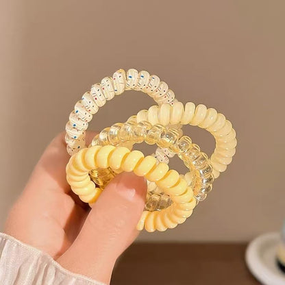 Elastic Coil Hair Ties 4PCS, Telephone Cord Hair Bands, Strong Hold Spiral Ponytail Holders for Girls, Sports, Skincare & Daily Use (Yellow)