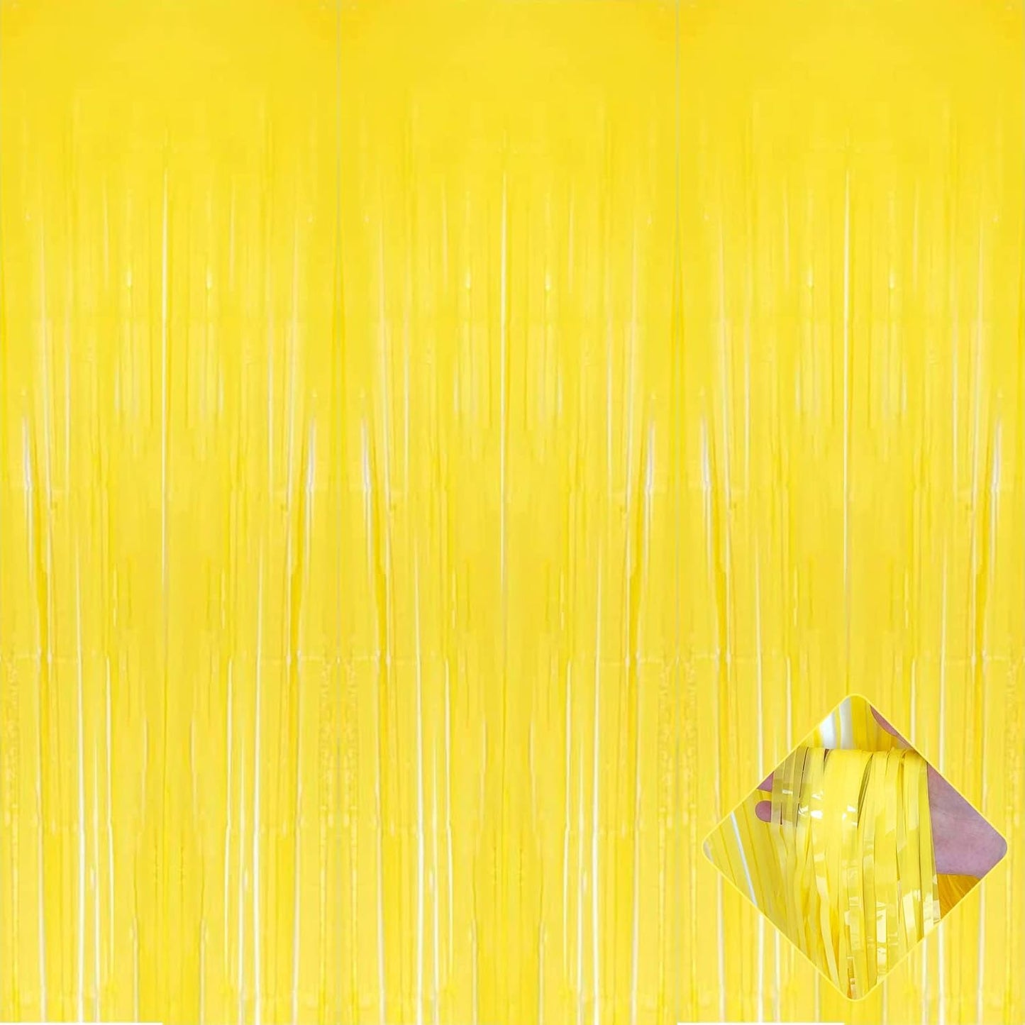 4 Pack 3.2Ft x 8.2Ft Yellow Foil Fringe Curtain Backdrop, Metallic Tinsel Foil Fringe Streamers Curtains Background for Photo Booth, Birthday, Wedding, Halloween, Christmas Party Decoration