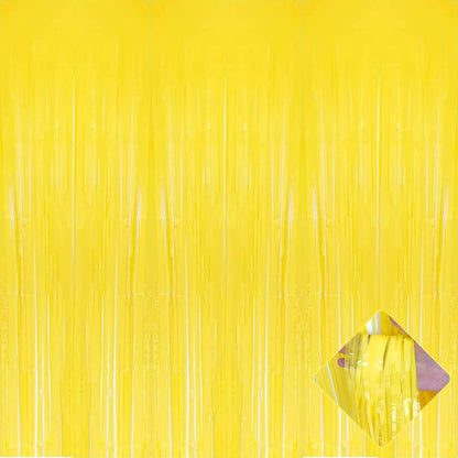 4 Pack 3.2Ft x 8.2Ft Yellow Foil Fringe Curtain Backdrop, Metallic Tinsel Foil Fringe Streamers Curtains Background for Photo Booth, Birthday, Wedding, Halloween, Christmas Party Decoration
