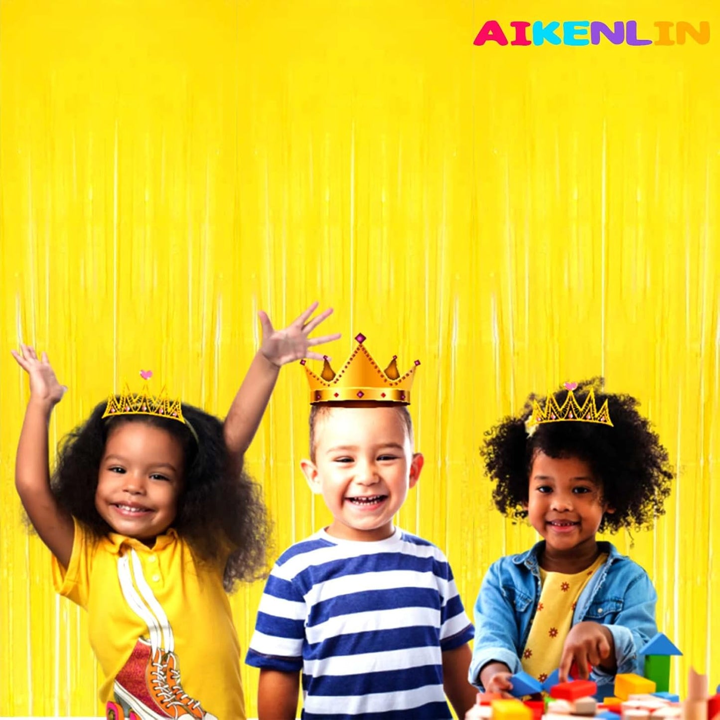 4 Pack 3.2Ft x 8.2Ft Yellow Foil Fringe Curtain Backdrop, Metallic Tinsel Foil Fringe Streamers Curtains Background for Photo Booth, Birthday, Wedding, Halloween, Christmas Party Decoration