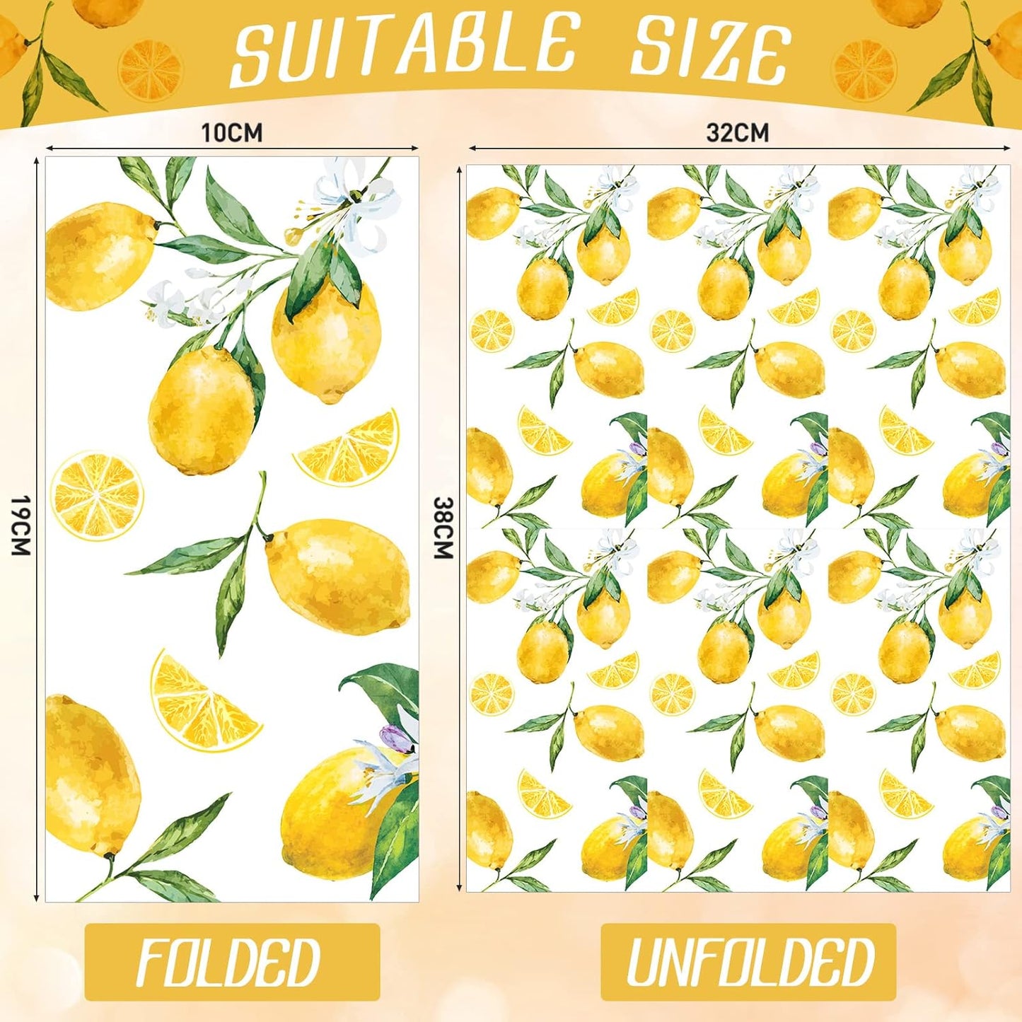 120 Lemon Napkins - 3 Ply Disposable Yellow Citrus Fruit Guest Towels for Kitchen, Bathroom, Tea Party, Baby Shower
