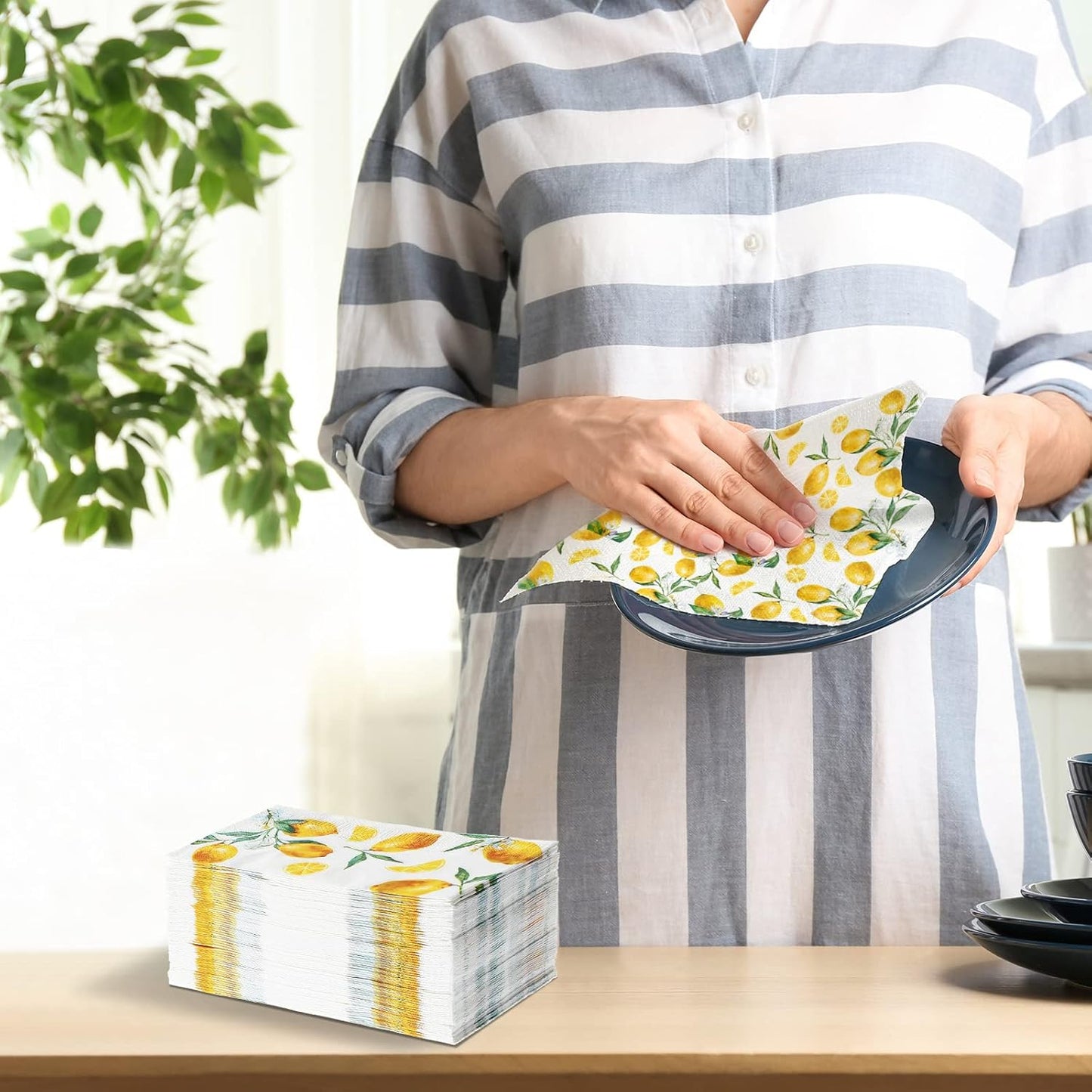 120 Lemon Napkins - 3 Ply Disposable Yellow Citrus Fruit Guest Towels for Kitchen, Bathroom, Tea Party, Baby Shower