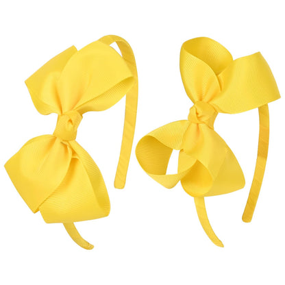 2 PCS 4" Yellow Bow Headband Grosgrain Ribbon Hair Bows for Toddlers Hair Band Accessories for Little Girls Kids Set of 2 -Yellow