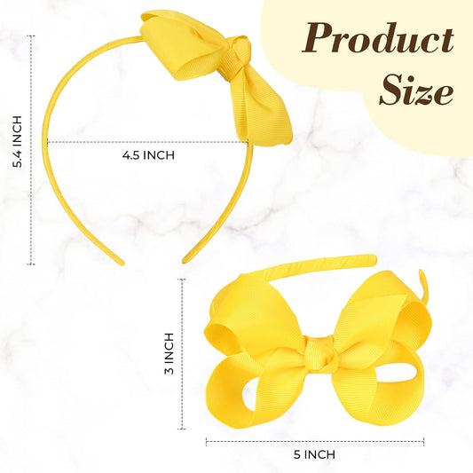 2 PCS 4" Yellow Bow Headband Grosgrain Ribbon Hair Bows for Toddlers Hair Band Accessories for Little Girls Kids Set of 2 -Yellow