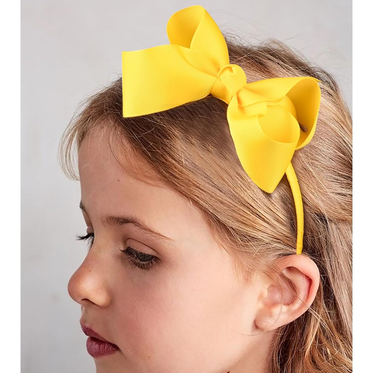 2 PCS 4" Yellow Bow Headband Grosgrain Ribbon Hair Bows for Toddlers Hair Band Accessories for Little Girls Kids Set of 2 -Yellow