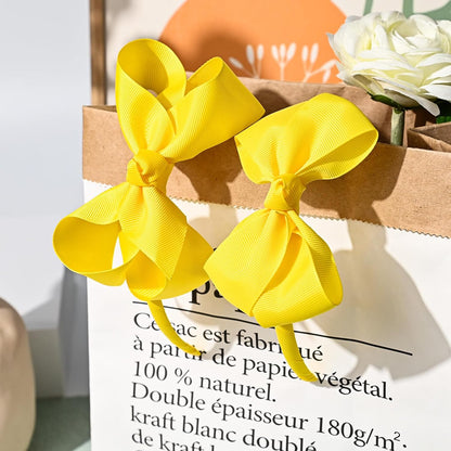2 PCS 4" Yellow Bow Headband Grosgrain Ribbon Hair Bows for Toddlers Hair Band Accessories for Little Girls Kids Set of 2 -Yellow