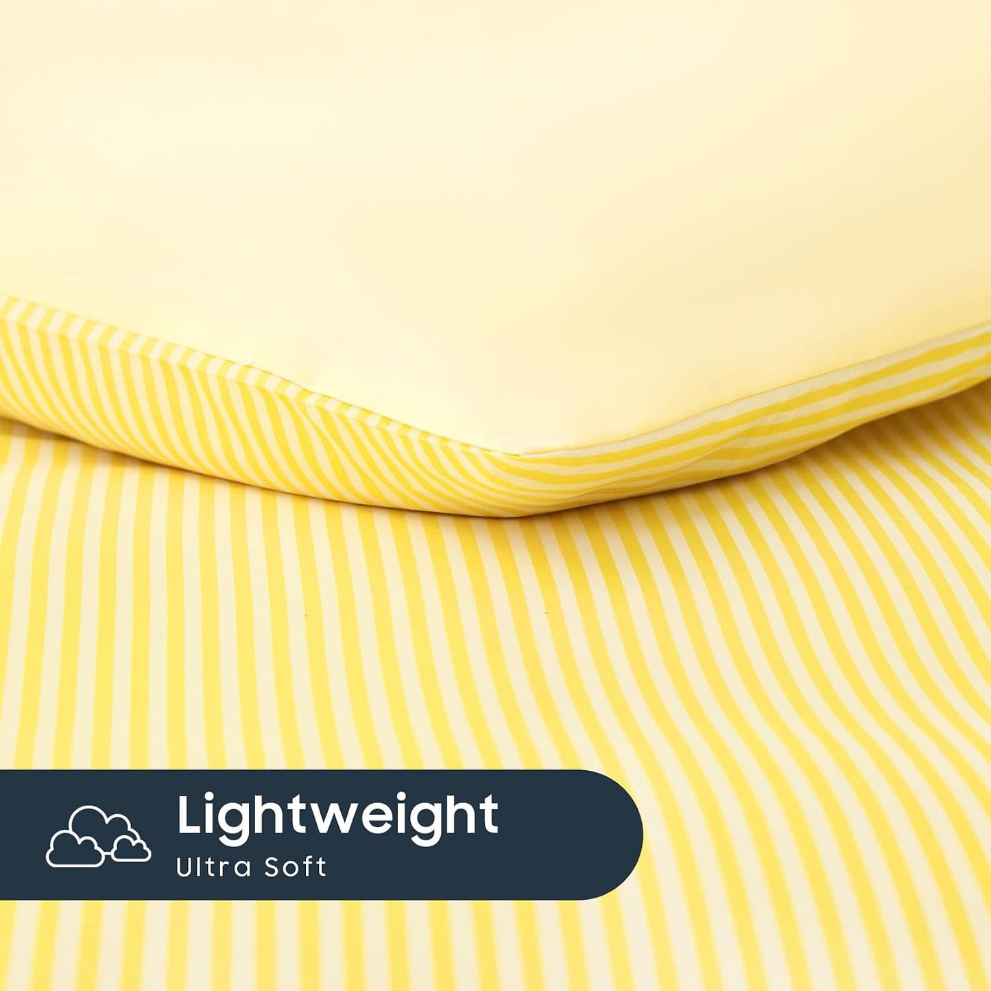 Striped Comforter Set, Ticking Stripe Vertical Pinstripe Neutral Farmhouse Pattern Printed, Soft Lightweight Bedding, 3 Pieces, Yellow, Full Size