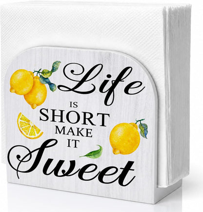 Rustic Summer Lemon Wooden Napkin Dispenser Holder | Lemon Kitchen Decor Wooden Standing Napkin Holder,Inspirational Lemons Napkin Dispenser for Table Kitchen Cocktail Bar