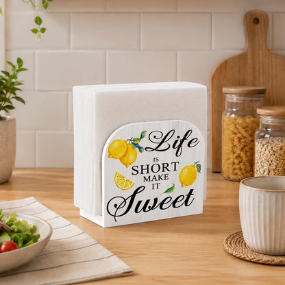 Rustic Summer Lemon Wooden Napkin Dispenser Holder | Lemon Kitchen Decor Wooden Standing Napkin Holder,Inspirational Lemons Napkin Dispenser for Table Kitchen Cocktail Bar