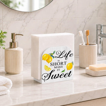 Rustic Summer Lemon Wooden Napkin Dispenser Holder | Lemon Kitchen Decor Wooden Standing Napkin Holder,Inspirational Lemons Napkin Dispenser for Table Kitchen Cocktail Bar