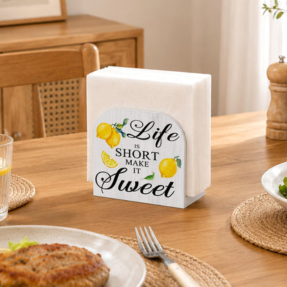 Rustic Summer Lemon Wooden Napkin Dispenser Holder | Lemon Kitchen Decor Wooden Standing Napkin Holder,Inspirational Lemons Napkin Dispenser for Table Kitchen Cocktail Bar