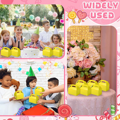24 Pcs Yellow Party Favor Treat Boxes Gable Paper Gift Box Candy Snack Goodie Cake Treat Boxes for Birthday Wedding Party Favors (Yellow)