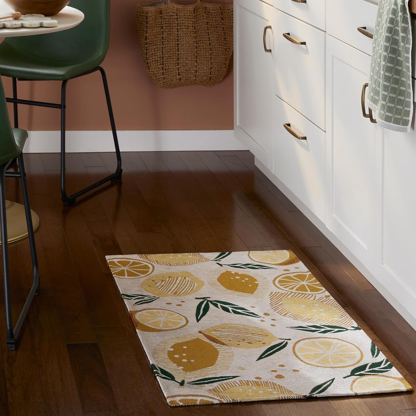 Livie Fresh Lemon Everwash Washable Multi-Use Decorative Cream 24"x40" Kitchen Rug, Bedroom Rug, Hallway Rug with Non-Slip Backing