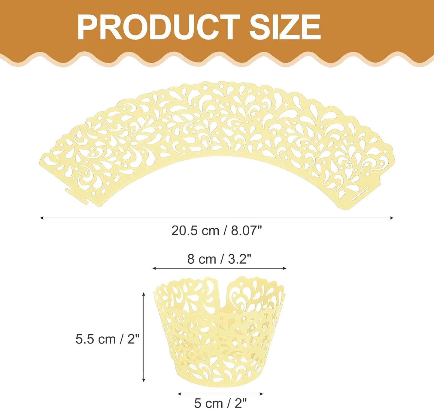50pcs Cupcake Liners Wrappers Water Droplet Hollow Out Artistic Baking Packaging Disposable Bulk Cups for Wedding Birthday Party Decoration Baking Cake Desserts, Light Yellow