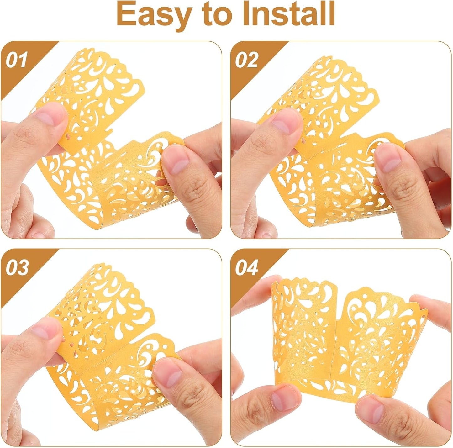 50pcs Cupcake Liners Wrappers Water Droplet Hollow Out Artistic Baking Packaging Disposable Bulk Cups for Wedding Birthday Party Decoration Baking Cake Desserts, Light Yellow