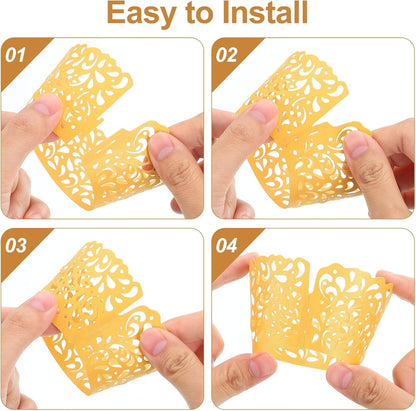 50pcs Cupcake Liners Wrappers Water Droplet Hollow Out Artistic Baking Packaging Disposable Bulk Cups for Wedding Birthday Party Decoration Baking Cake Desserts, Light Yellow