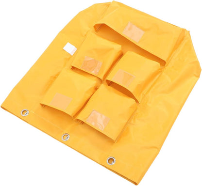 Waterproof Cleaning Bag for Janitorial Cart 5 Pockets, Sturdy Canvas Housekeeping Supply Storage Tote, Yellow Laundry and Trash Collection Bag for Cleaning Trolley