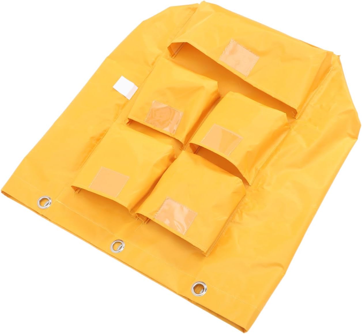 Waterproof Janitorial Bag 5 Pockets, Heavy-Duty Canvas Cleaning Cart Storage Bag for Trash Collection, Housekeeping Supply Compatible Cleaning Trolleys, Yellow