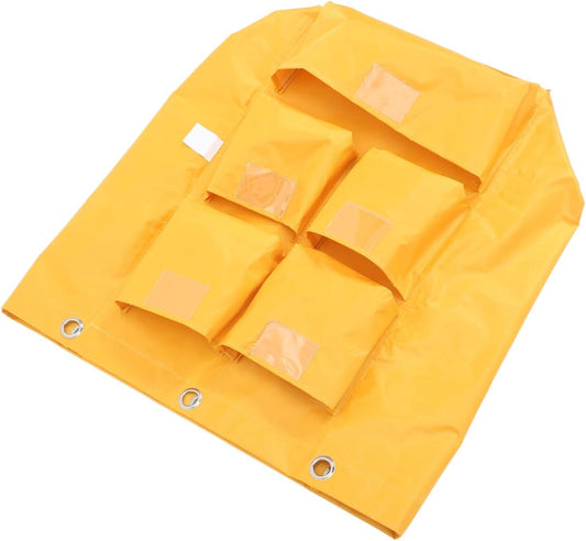 Waterproof Janitorial Bag 5 Pockets, Heavy-Duty Canvas Cleaning Cart Storage Bag for Trash Collection, Housekeeping Supply Compatible Cleaning Trolleys, Yellow
