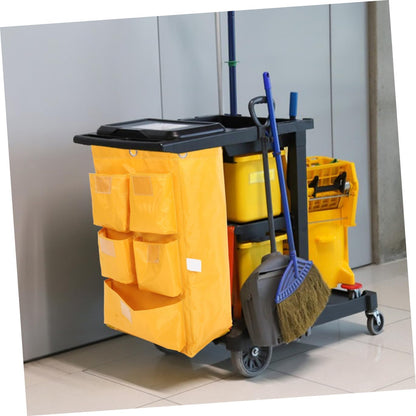 Waterproof Janitorial Bag 5 Pockets, Heavy-Duty Canvas Cleaning Cart Storage Bag for Trash Collection, Housekeeping Supply Compatible Cleaning Trolleys, Yellow