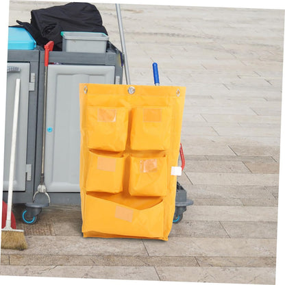 Waterproof Janitorial Bag 5 Pockets, Heavy-Duty Canvas Cleaning Cart Storage Bag for Trash Collection, Housekeeping Supply Compatible Cleaning Trolleys, Yellow