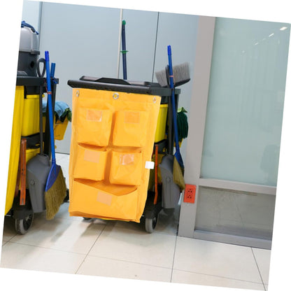 Waterproof Janitorial Bag 5 Pockets, Heavy-Duty Canvas Cleaning Cart Storage Bag for Trash Collection, Housekeeping Supply Compatible Cleaning Trolleys, Yellow