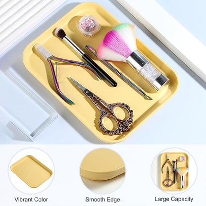 1 Pack Yellow Decorative Serving Tray, Plastic Manicure Tools Storage Dish, Perfume Jewelry Dinner Placing Plate for Bedroom Kitchen Salon Supplies