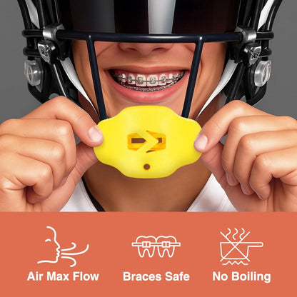 Football Mouth Guard - Adult/Youth Mouthguard with Strap - Lip/Teeth Protector Mouthpiece - No Boil - for Youth/Adults, Maximum Air Flow, for All Sports - Yellow